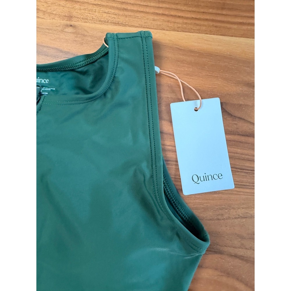 New Quince Italian Zip-Front One-Piece Swimsuit XS Green Athletic Modest - Picture 8 of 9
